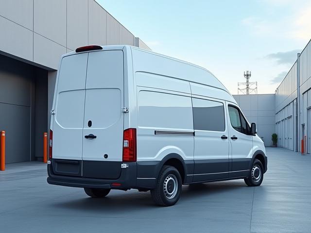 Vit skåpbil parkerad på gatan, redo för flytt eller leverans