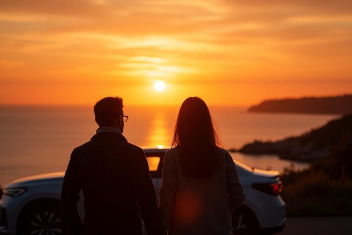 Par vid kusten med sjöutsikt och hyrbil i Sverige