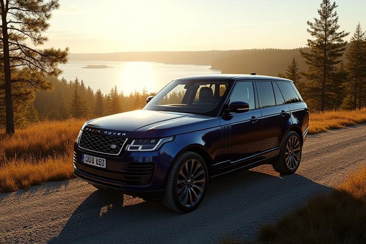 Range Rover på en grusväg med vidsträckta svenska landskap i bakgrunden.