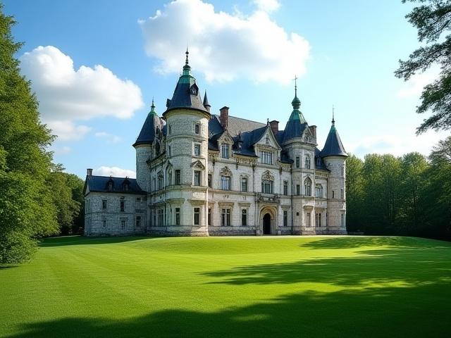 Historiskt slott i Skåne omgivet av grönska